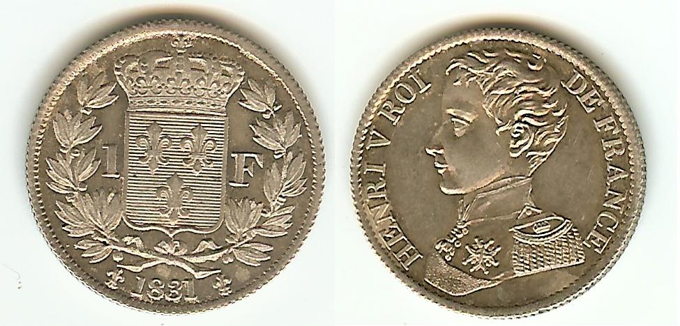 1 Franc HENRI V COMTE DE CHAMBORD (1820-1883) SUP+